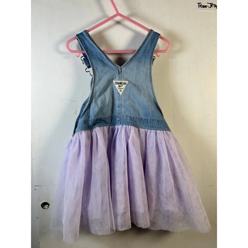 OshKosh B'gosh Girls 5T Denim Unicorn Tulle‎ Tutu Jumper Dress Blue Purple